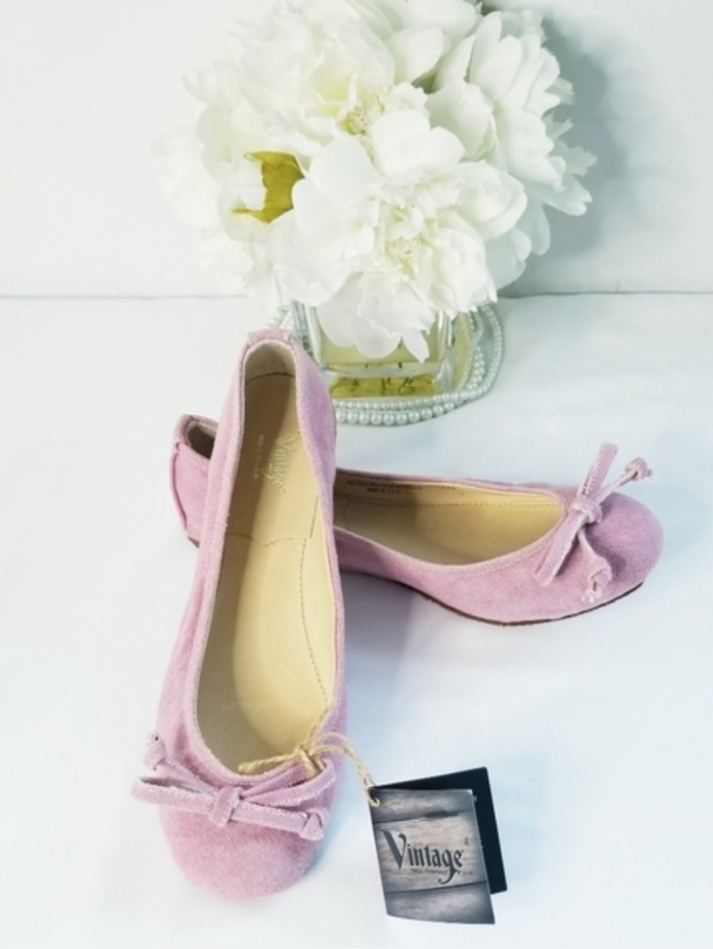 Vintage Shoe Company Pink Canvas  Ballet Flats with Bow NWT